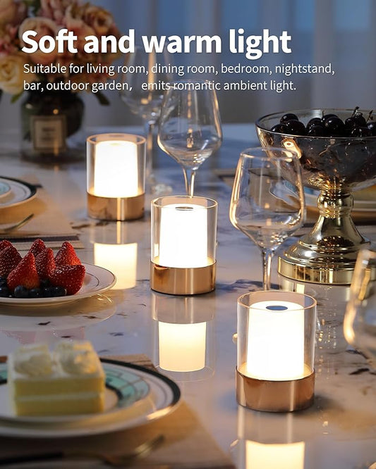 4" Mini Dining Table Light 2 Pack for Buffet Restaurant, Outdoor Waterproof Lamps for Bathroom Camping, Rechargeable Cordless Table Lamp for Bar, Touch Warm Night Light for Nursery Baby (Gold)