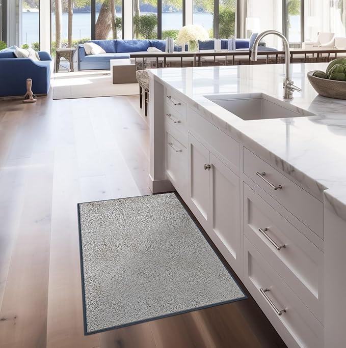 Wash and Dry Monotone Rug, Cool Gray Non-Slip Washable Doormat 29.5x47 in (Large)