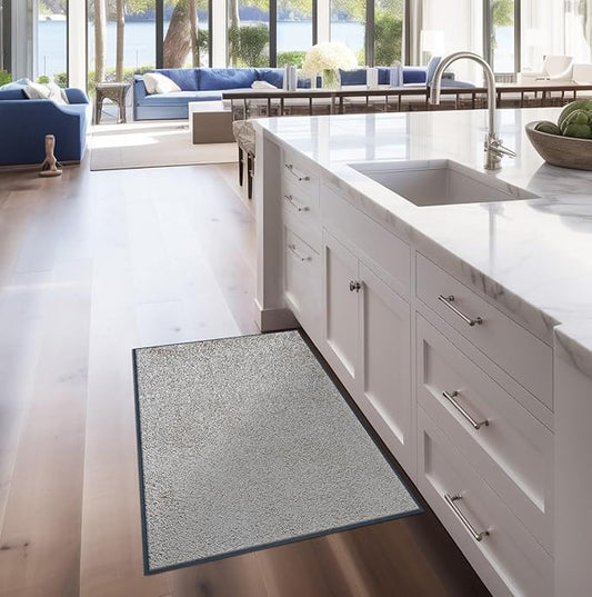 Wash and Dry Monotone Rug, Cool Gray Non-Slip Washable Doormat 29.5x47 in (Large)