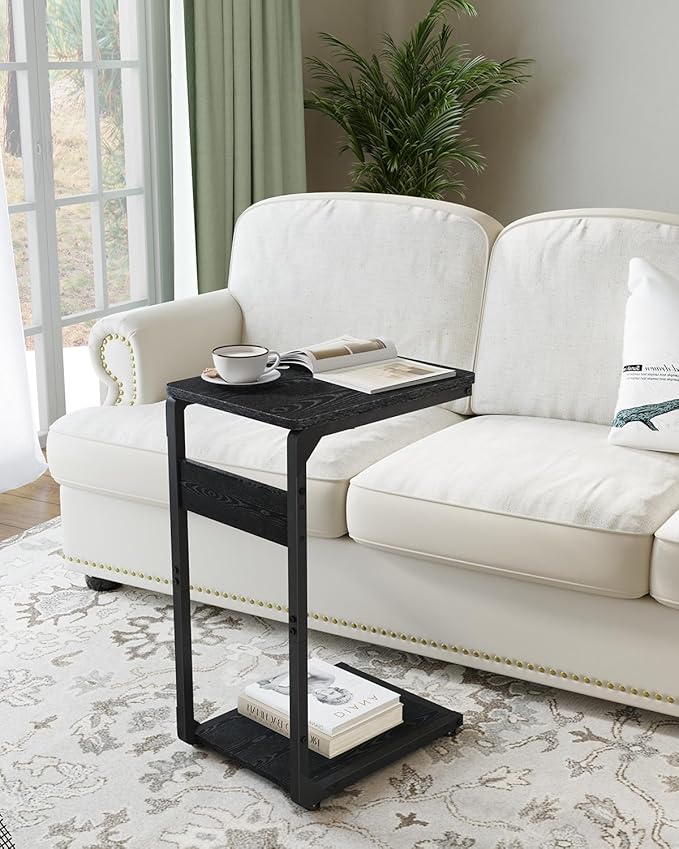 Narrow C-Shaped End Table, Small Side Table for Couch, Sofa TV Tray Table for Living Room, Bedroom, Bedside ET-YB-BK1
