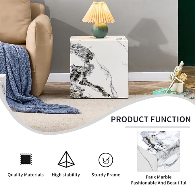 Coffee Table Set for 3, Living Room Table Set, White Faux Marble Coffee Table and Side Table, Modern Coffee Table Set, Center Table Set, No Assembly Required - Ready to Use