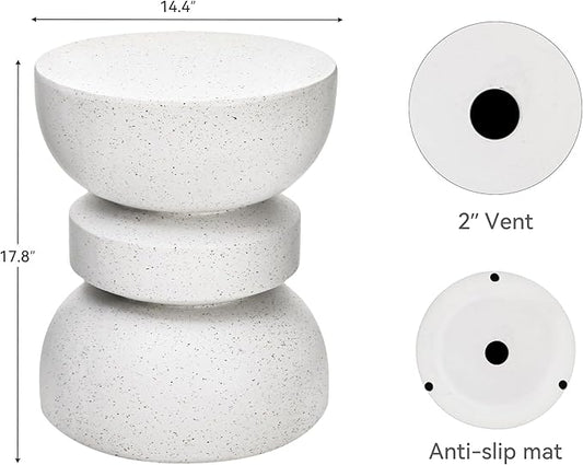 18" Outdoor Side Table, Modern Hourglass Garden Stool in Painted Faux Terrazzo-Look, Patio Coffee Accent Table Decorative, Durable Weatherproof MGO & Easy Assembly Round Table for Room Porch