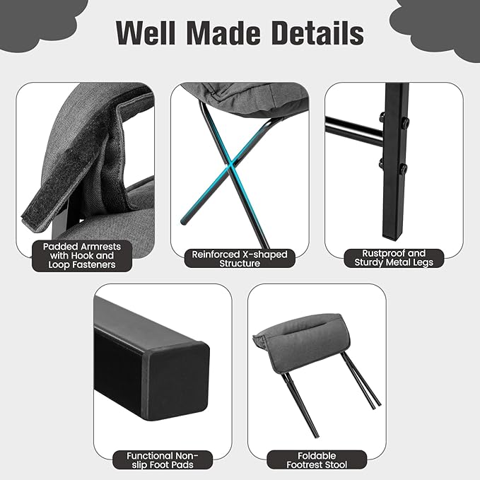 Giantex Modern Accent Chair with Ottoman, Upholstered Arm Chair with Adjustable Backrest & Solid Metal Frame, Linen Fabric Single Sofa Chair and Footrest Set for Bedroom, Living Room (Grey)