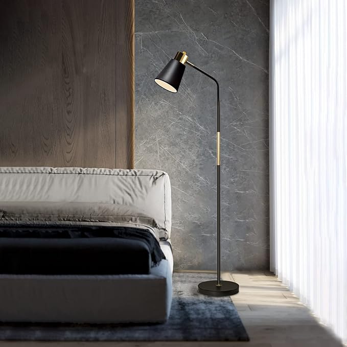 Floor Lamp, Industrial Floor Lamps for Living Rooms Rustic Farmhouse Reading Standing Floor Lamp Adjustable Metal Heads Indoor Task Lighting for Living Room Bedroom Office Home Décor (Black)