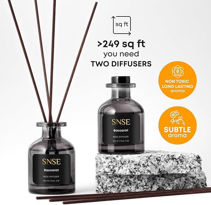 SNSE Baccarat Rouge Inspired Reed Diffuser – Luxury Home Fragrance Set, Long-Lasting Perfume Aroma, Elegant Gift, Relaxing & Sophisticated Scent