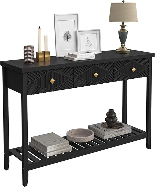 47" Console Table with 3 Drawers, Fluted Narrow Long Entryway Table with Storage Shelf, Accent Table for Entryway, Living Room, Behind Couch, Foyer, Hallway, Office