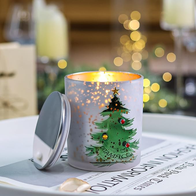 Christmas Candle 11OZ - Pine Fir Scented Candle with Xmas Tree Design, Indoor Christmas Winter Table Decorations, Ideal Gifts
