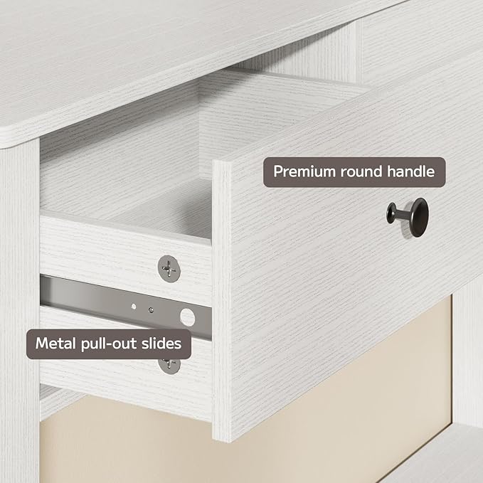 Gizoon Sofa Table with Drawers, Modern Accent Console Table with Open Shelf, Large Storage Space, for Living Room, Front Hall, Entrance Hall, Study Room, White