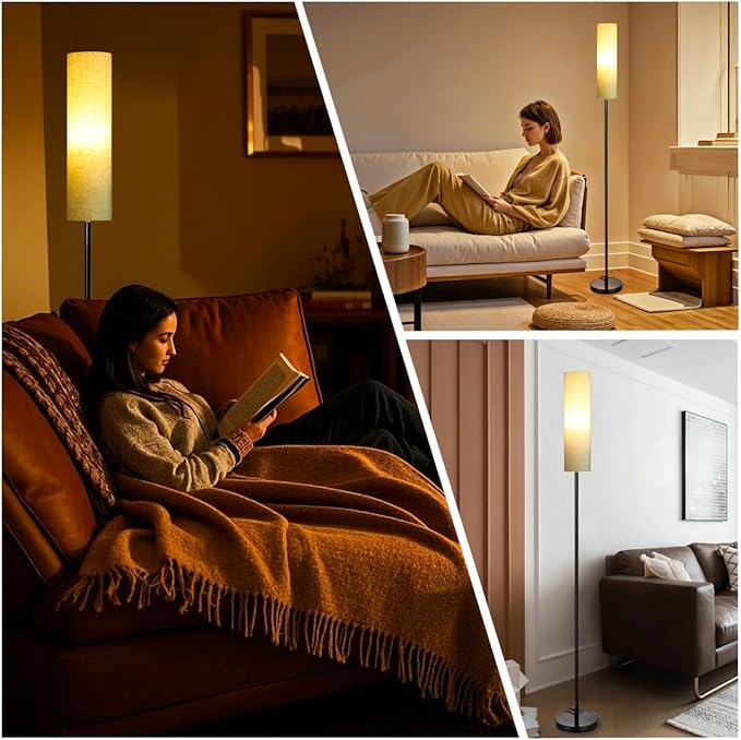 Floor Lamp for Living Room, Lamp with 3 Color Lampshades, Remote Standing Lamp for Bedroom, Office, Room décor(Bulb Included) (Linen)
