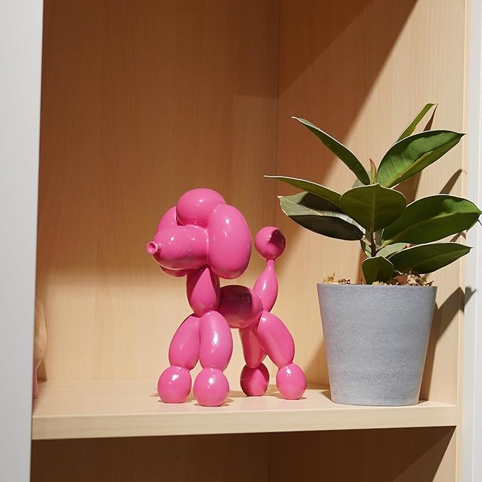 Guichifun Balloon Dog Décor Sculptures Home Décor - 7" Cute Resin Pink Poodle Dog Figurines for Shelf Bookshelf Modern Décor Bedroom Office Decorations Gift for Animal Lovers 7.5 x 4 x 7.5 Inch