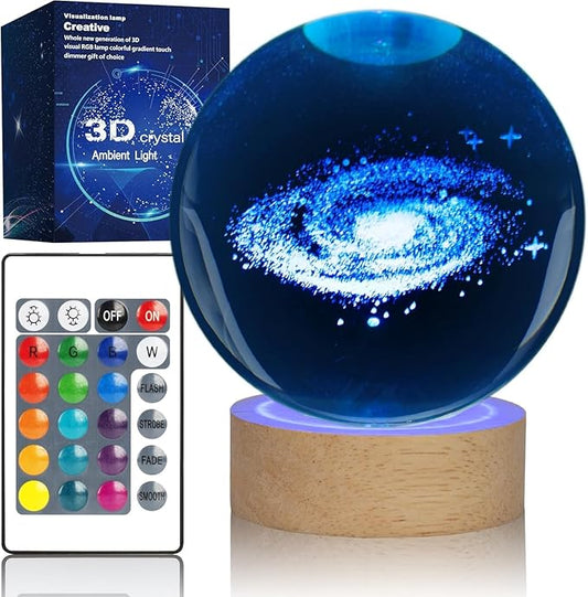 3D Celestial Balls Lamp Galaxy Crystal Ball Lamp with Remote Control, Galaxy System Model Decor Science Astronomy Gifts God Bless The World Easter Religious Space Gifts Decor
