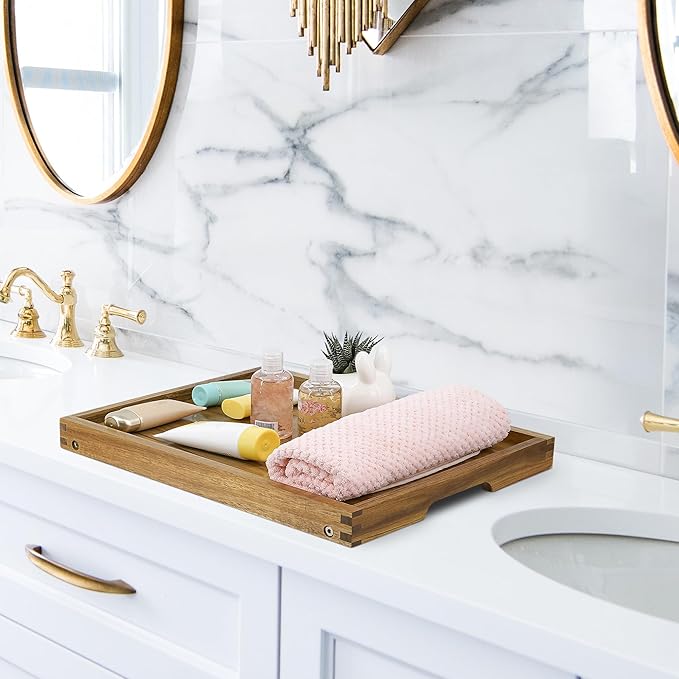 VaeFae Acacia Bed Table Tray, Wooden Breakfast Tray with Folding Legs, Bed Tray for Eating and Laptop, Eating Trays for Bedroom, (2 Pack)