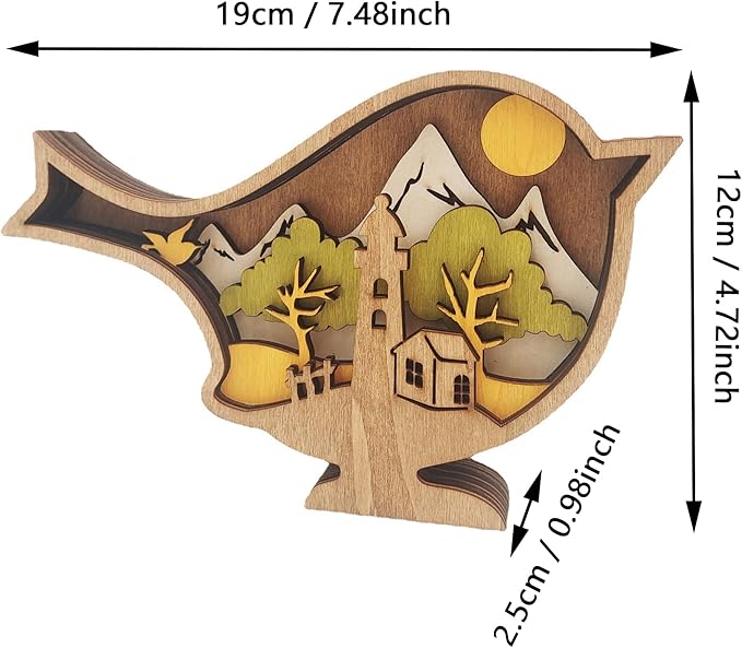 Drawelry 3D Wooden Carving Animals Lamp - Creative Fox Squirrel Wood Carved LED Night Light Garden Yard Wooden Animals Sculpture Ornaments Desktop Home Decor Birthday Gifts for Family Friend (Bird)