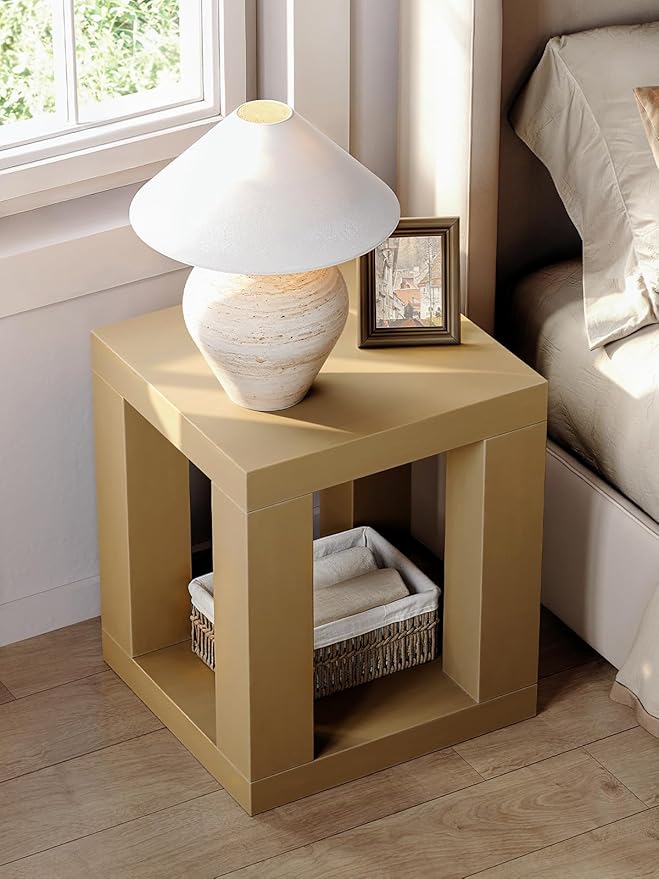 Wood End Table, 2-Tier Bedside Table with Storage Shelves, 24 Inch Modern Side Table for Living Room, Wooden Nightstand for Bedroom or Small Spaces, Easy to Assemble, Natural