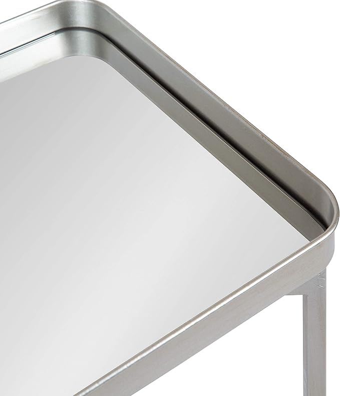 Kate and Laurel Celia Modern Mirrored Tray Side Table, 18 x 12 x 26, Silver, Foldable Rectangular End Table for Storage and Display