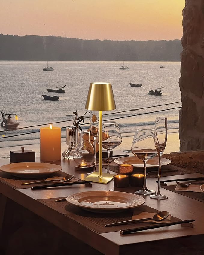 KDG 2 Pack Cordless Table Lamp,Portable LED Desk Lamp, 5000mAh Battery Operated, 3 Color Stepless Dimming Up, for Restaurant/Bedroom/Bars/Outdoor Party/Camping/Coffee Shop Night Light(Gold)