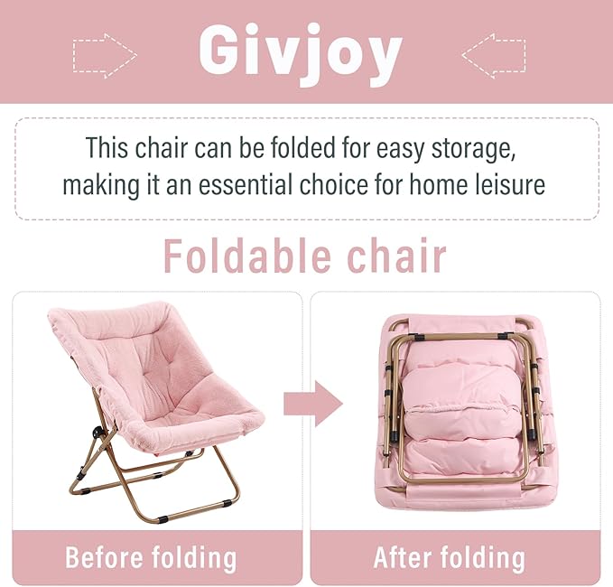 Comfy Folded Chair, Soft Faux Fur Oversized Folding Chair, Flexible Lounge Lazy Chair for Kids Girls Teens Adults, Moon Chair for Dorm Rooms, Bedroom, Living Room