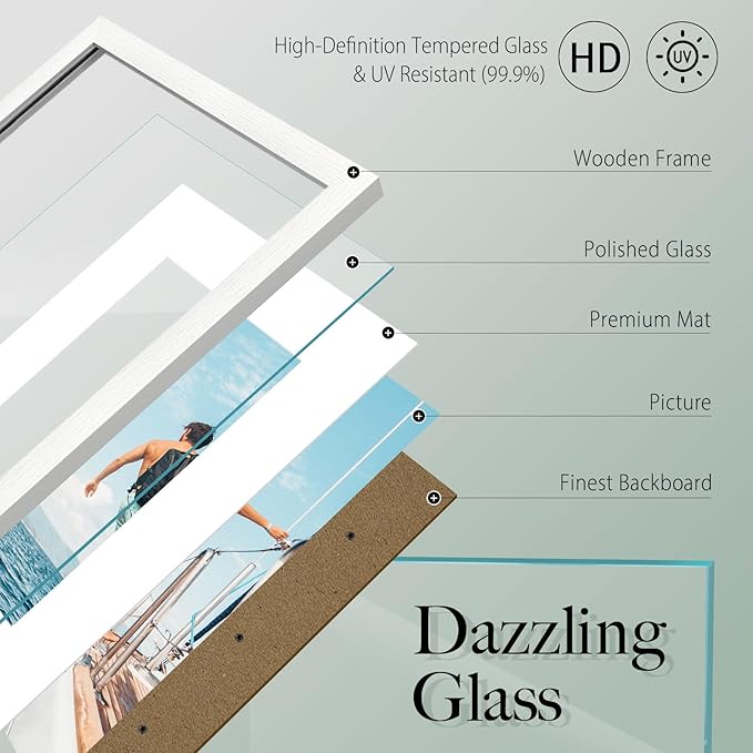 VCK 12x16 Picture Frame 2 Pack - White, High-End Wood Poster Frames with Tempered Glass, Display 8.5x11 Photo with Mat or 12x16 without Mat, Art Gallery-Quality, Wall Hanging, White