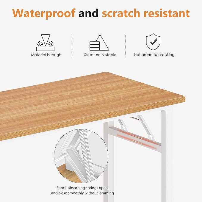 DlandHome Large Computer Desk, Folding Desk, Decent and Steady Home Office Desk/Workstation/Table 54.3inch Teak White