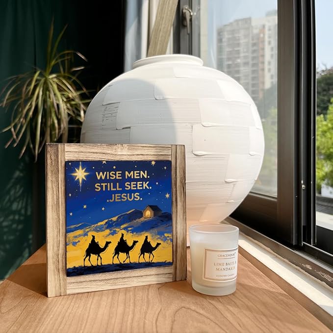 Christmas Desk Signs, Wise Men Still Seek Jesus Sign, Religious Artwork for Home Office Decoration, Decorative Wooden Table Sign, Camel Decor, Farmhouse Wood Decoration, Christian Shelves Decor