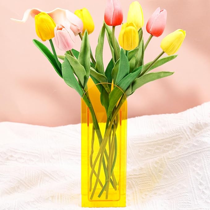 Yellow Acrylic Vase Arched for Modern Aesthetic Room Decor, Mustard Yellow Acrylic Decorative Centerpiece for Home or Wedding Office