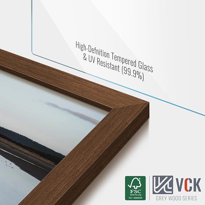 VCK 16x20 Picture Frame 5 Pack - Brown, High-End Wood Poster Frames with Tempered Glass, Display 11x14 Photo with Mat or 16x20 without Mat, Art Gallery-Quality, Wall Hanging, Brown