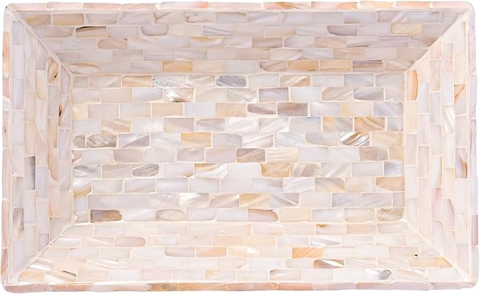 PEMAR 12"x7" Mother of Pearl Decorative Tray with Raised Edge for Coffee Table Perfume Living Room Kitchen Bathroom. Elegant Multipurpose Centerpiece Vanity, Fruit Display Serving Tray & Bowl