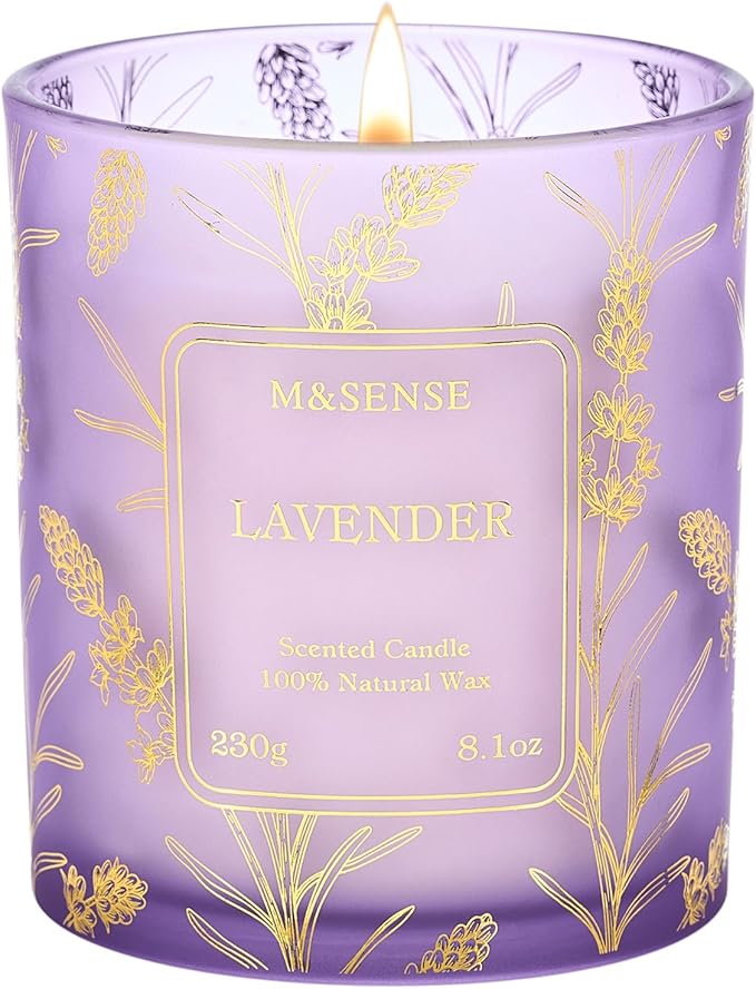 M&SENSE Lavender Candles,Vegan Soy,8.1oz 42-Hour Long Lasting Burning Time,Subtle Scented Candles for Relaxing Bathtub Aromatherapy Calming Sleep,Fancy Home Gifts for Women & Men