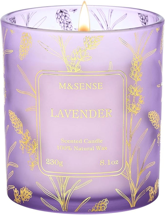 M&SENSE Lavender Candles,Vegan Soy,8.1oz 42-Hour Long Lasting Burning Time,Subtle Scented Candles for Relaxing Bathtub Aromatherapy Calming Sleep,Fancy Home Gifts for Women & Men