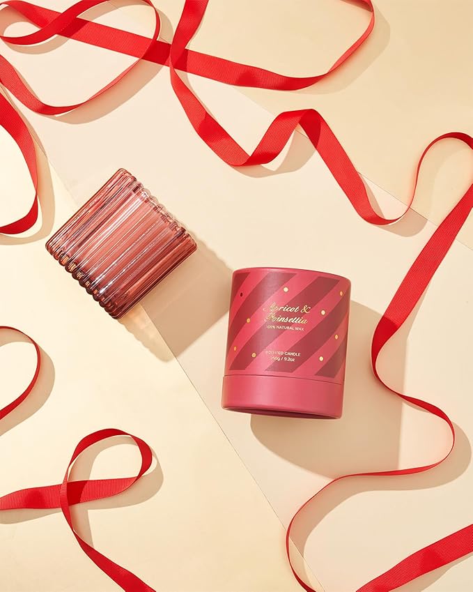 M&SENSE Apricot Poinsettia Scented Candles, Non Toxic Soy Candles, 9.2oz Natural Organic Clean Burning Up to 60 Hours, Christmas Home Decor Gifts for Women