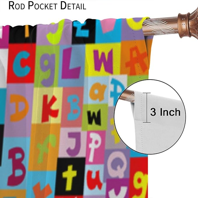 BAEKJIN Kids Alphabet Curtains，Rainbowcolors Game Pattern Print Decor Window Drapes for Bedroom Living Room 42x45 Inch