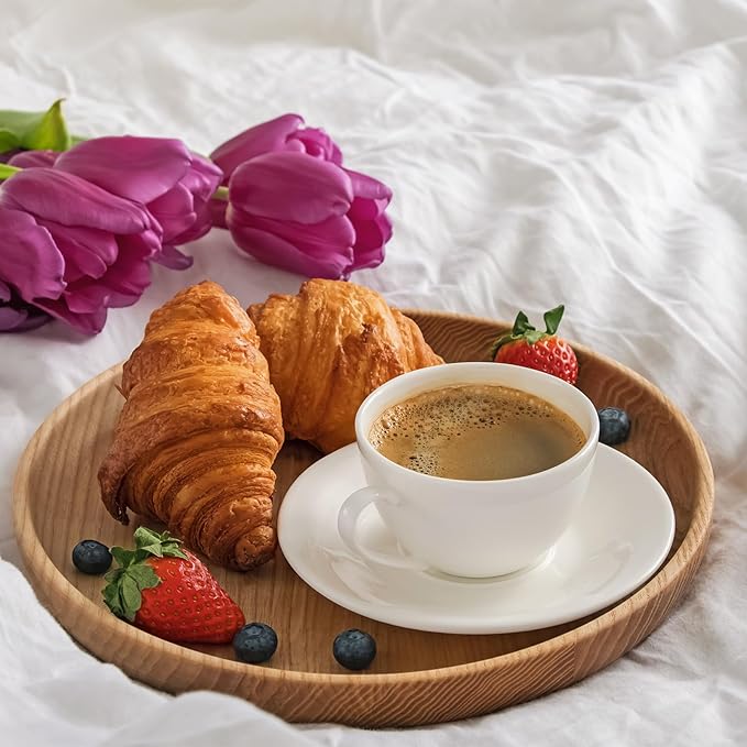 PATIKIL Wood Serving Tray 12 Inch, 2 Pack Round Decorative Platter for Home Decor Kitchen Table Candle Holder