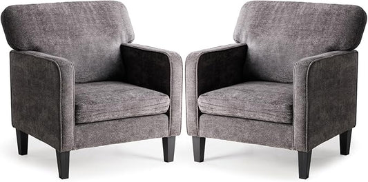 Sweetcrispy Modern Accent Chairs for Living Room, Corner Chairs for Adults, Reading Chair with Armrest and Backrest, Comfy Lounge Chairs for Bedroom, Waiting Room and Reception Room, Grey