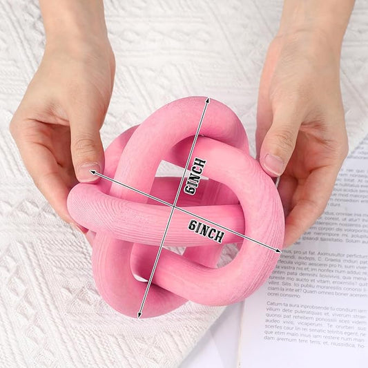 3 Link Wood Knot Decor - Hand Carved Coffee Table Decoration, Boho Chain Link Decor, Modern Shelf, Rustic Objects for Home Living Room Bedroom(Pea-Pink)