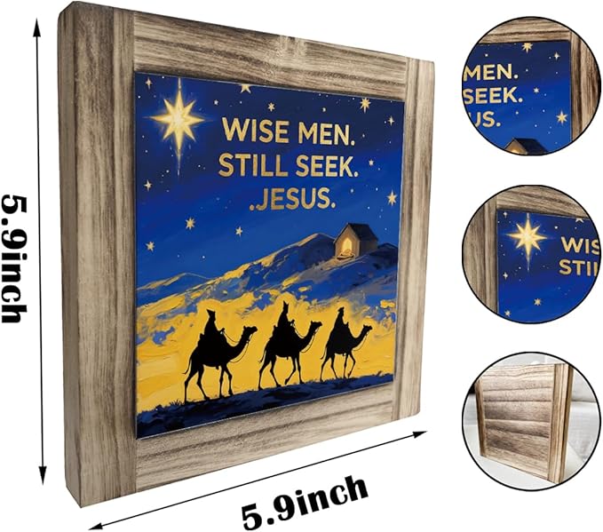 Christmas Desk Signs, Wise Men Still Seek Jesus Sign, Religious Artwork for Home Office Decoration, Decorative Wooden Table Sign, Camel Decor, Farmhouse Wood Decoration, Christian Shelves Decor