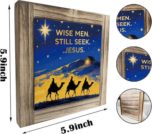 Christmas Desk Signs, Wise Men Still Seek Jesus Sign, Religious Artwork for Home Office Decoration, Decorative Wooden Table Sign, Camel Decor, Farmhouse Wood Decoration, Christian Shelves Decor