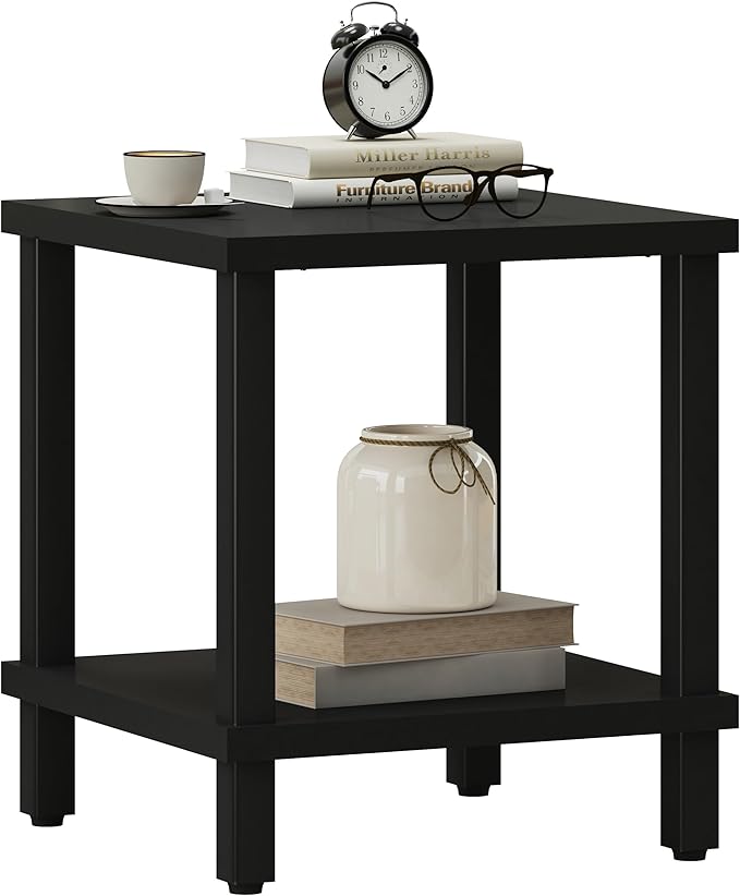 Large End Table Square Side Table Modern Sofa Table 20 Inch Industrial Coffee Table NightStand with 2-Tier Storage Shelf for Living Room Bedroom Black MLBZ06B