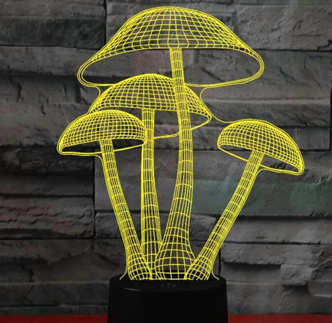 3D Mushroom Night Light Lamp Illusion 7 Color Changing Touch Switch Table Desk Decoration Lamps Acrylic Flat ABS Base USB Cable Birthday Gift Toys