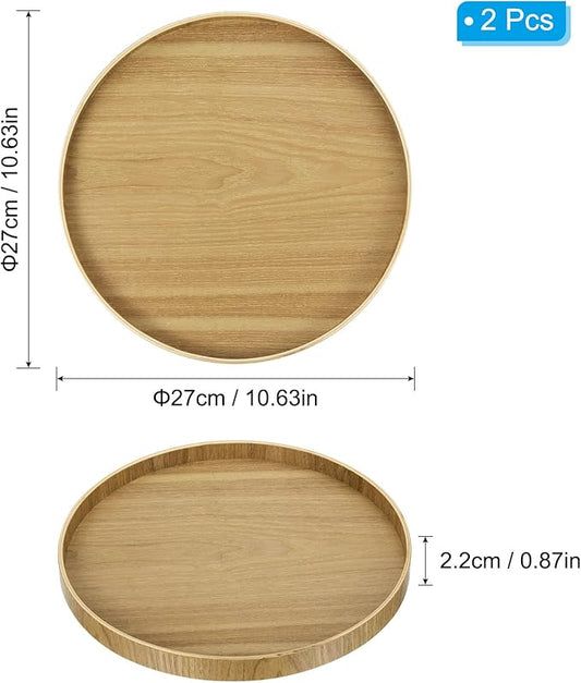 PATIKIL Wood Serving Tray 11 Inch, 2 Pack Round Decorative Platter for Home Decor Kitchen Table Candle Holder
