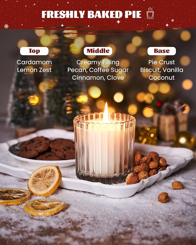 M&SENSE Fresh Baked Pie Soy Candles for Home Scented, Non Toxic Candles, 9.2oz Natural Organic Clean Burning Up to 60 Hours, Christmas Kitchen Decor Gifts for Women