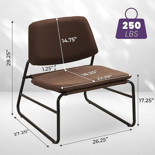 DAICO Modern Accent Chair Comfy Living Room Chair Armless Sling Accent Chairs Upholstered Side Sitting Chairs with Metal Frame for Office Reception Reading Bedroom Waiting Room, Brown