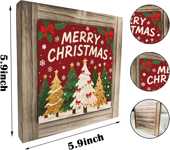 Merry Christmas Decoration Gift, Christmas Tree Decor Art, Decorative Wooden Box Sign, Modern Farmhouse Home Decor, Xmas Trees Decoration for Home Office Cafe Bar Club
