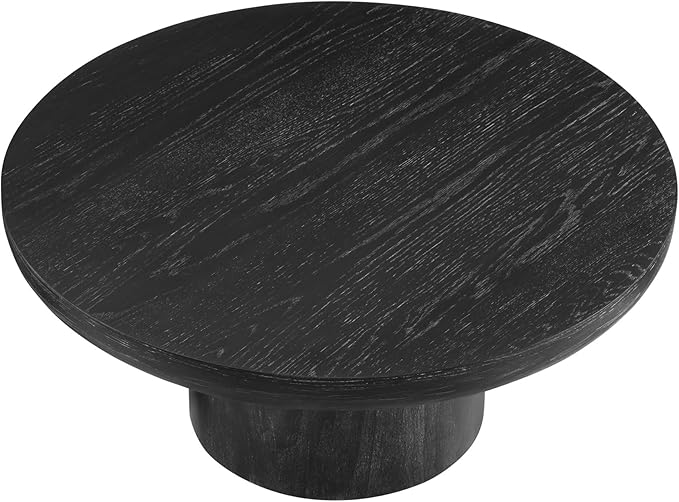 35.98'' Black Round Coffee Table, End Table Modern Coffee Table Wood Small Coffee Table with Cylindrical Leg, Wood Veneer Tabletop Table, Rounded Sofa Side Table for Living Room (ø35.98'' x 15.98'')