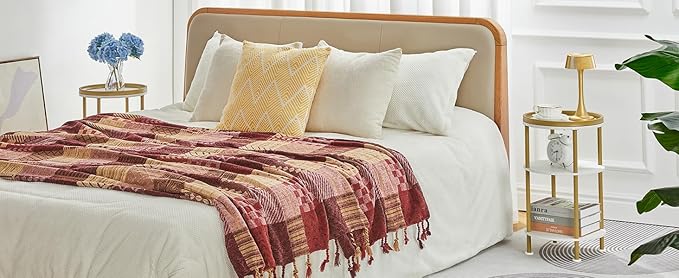 Small Round Side Table, Gold Round End Table with White Shelves, 3-Tier Modern Nightstand for Bedroom & Living Room, 21.7" H Narrow Gold Accent Table for Small Spaces, Dorm, Nursery (White & Gold)