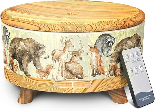 500ML Large Capacity Essential Oil Diffuser, Ultrasonic Aromatherapy Diffuser with 7 Color LED Lights with Remote Control, Cool Mist Humidifier, Timed Mist, Auto Shut-Off (Light Wood Grain)