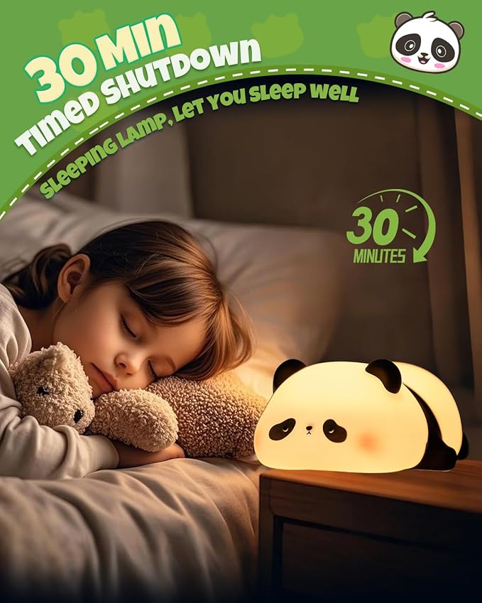 Cute Panda Night Light, Animal Lamp, Food Grade Silicone, Rechargeable, 3 Level Dimmable, Squishy Nursery Nightlight for Desk Decor, Funny Gifts Stuff for Boys Girls Baby, White Elephant Gifts