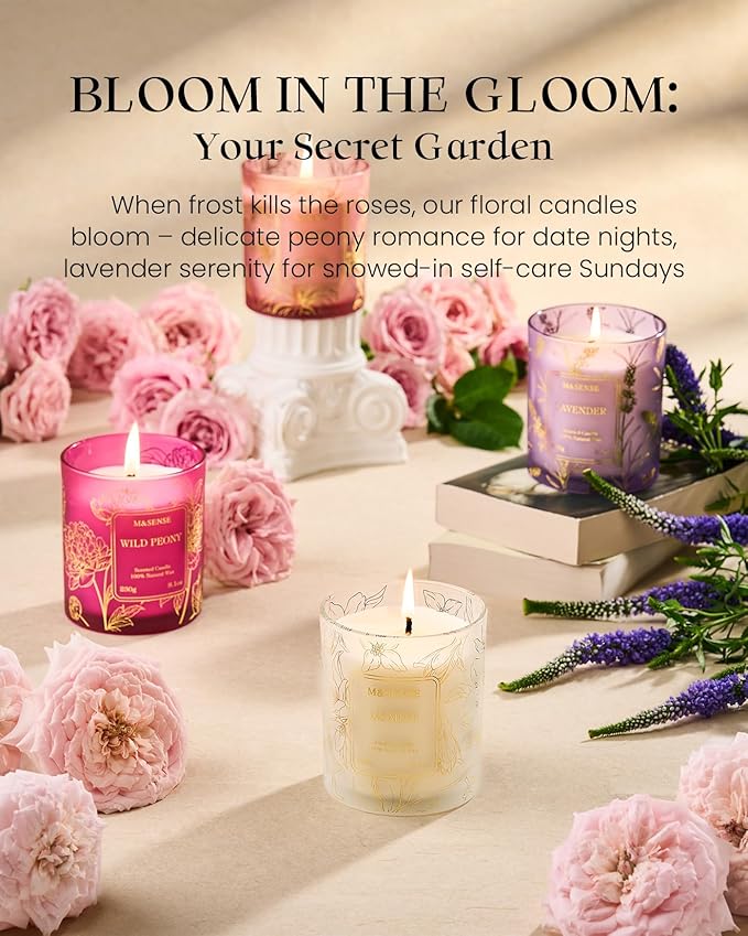 M&SENSE Jasmine Scented Soy Candles, 8.1oz 42-Hour Long Last Burning Time, No Toxin Aromatherapy Stress Relief Home Fragrance for Her