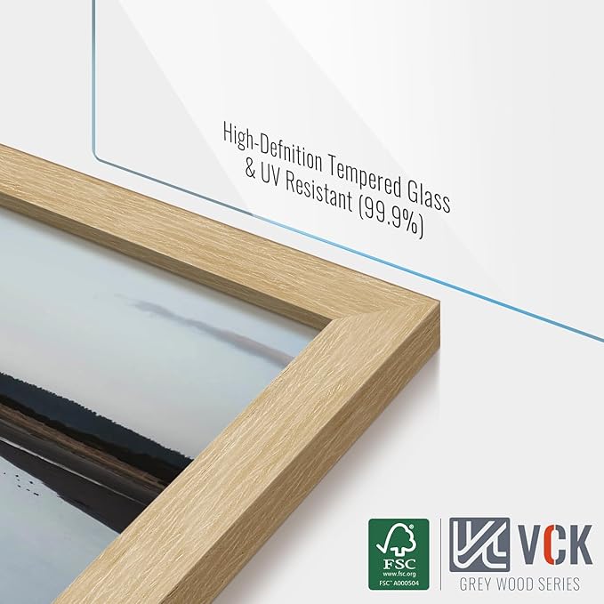 VCK 11x14 Picture Frame 2 Pack - Natural Oak, High-End Wood Poster Frames with Tempered Glass, Display 8x10 Photo with Mat or 11x14 without Mat, Art Gallery-Quality, Wall Hanging, Natural Oak