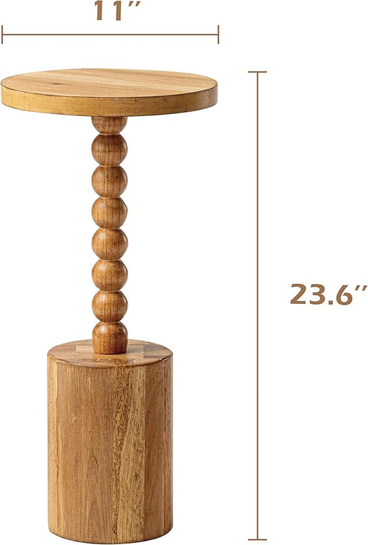 LONYKE Rustic Wood Drink Table, Round Martini Table Farmhouse Pedestal End Table with Base for Small Space Living Room, Bedroom, Natural Wood
