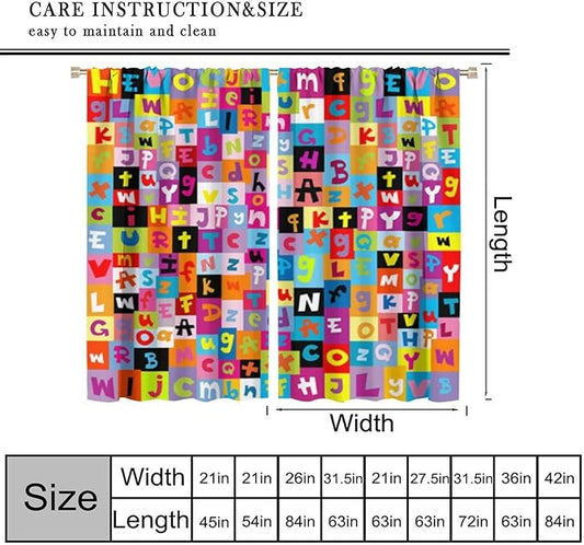 BAEKJIN Kids Alphabet Curtains，Rainbowcolors Game Pattern Print Decor Window Drapes for Bedroom Living Room 42x45 Inch